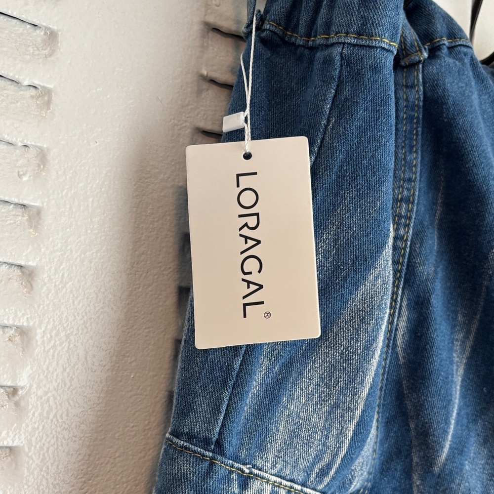 Loragal Denim Cargo Jumpsuit Strapless Wide Leg Y2K Utility NWT - Picture 7 of 16